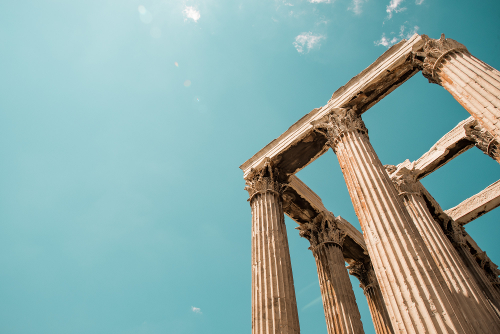 Columns of the Acropolis Pantheon in Athens, Greece 