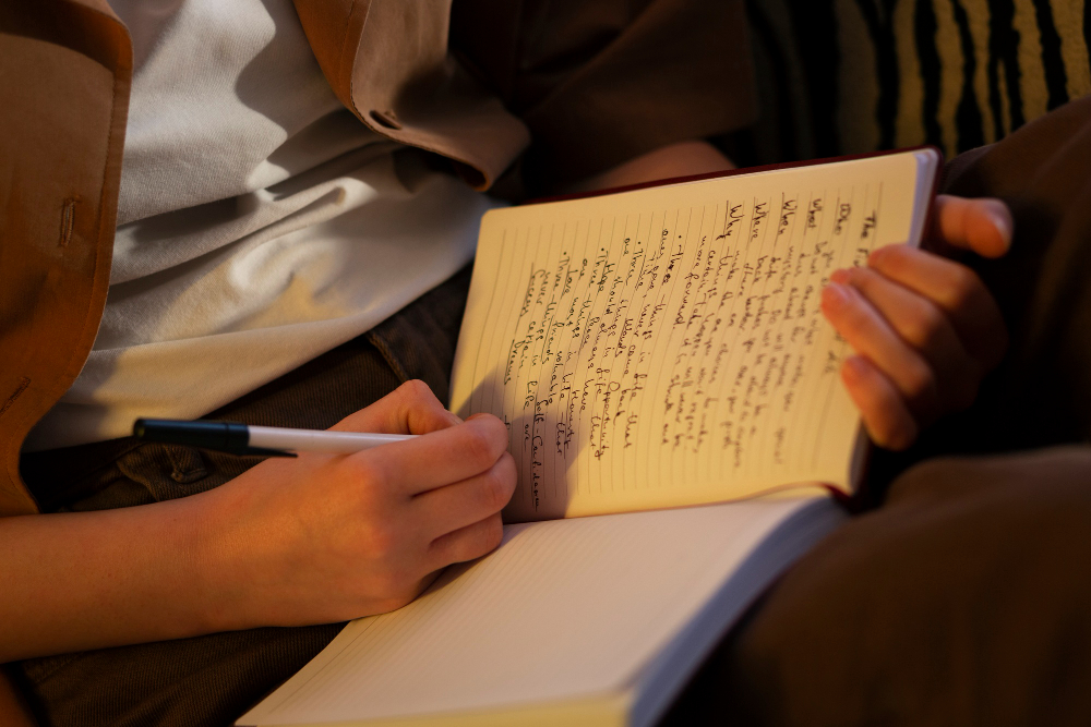 Image of person writing in a journal to depict A Level English Language