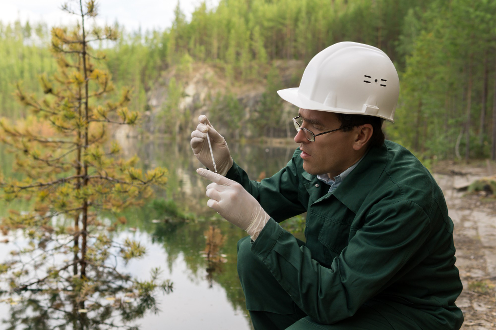 Image of environmental scientist in a quarry. 