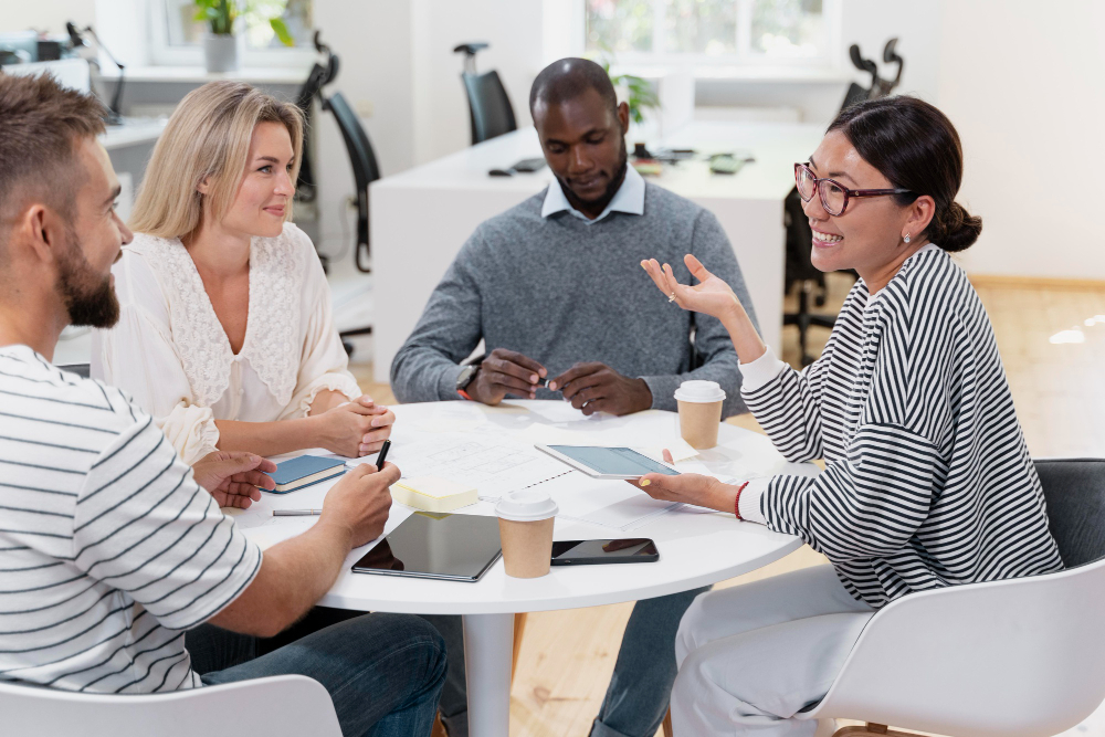 Image of people having a meeting. 