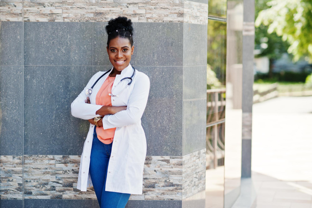Image of student doctor with white coat. 