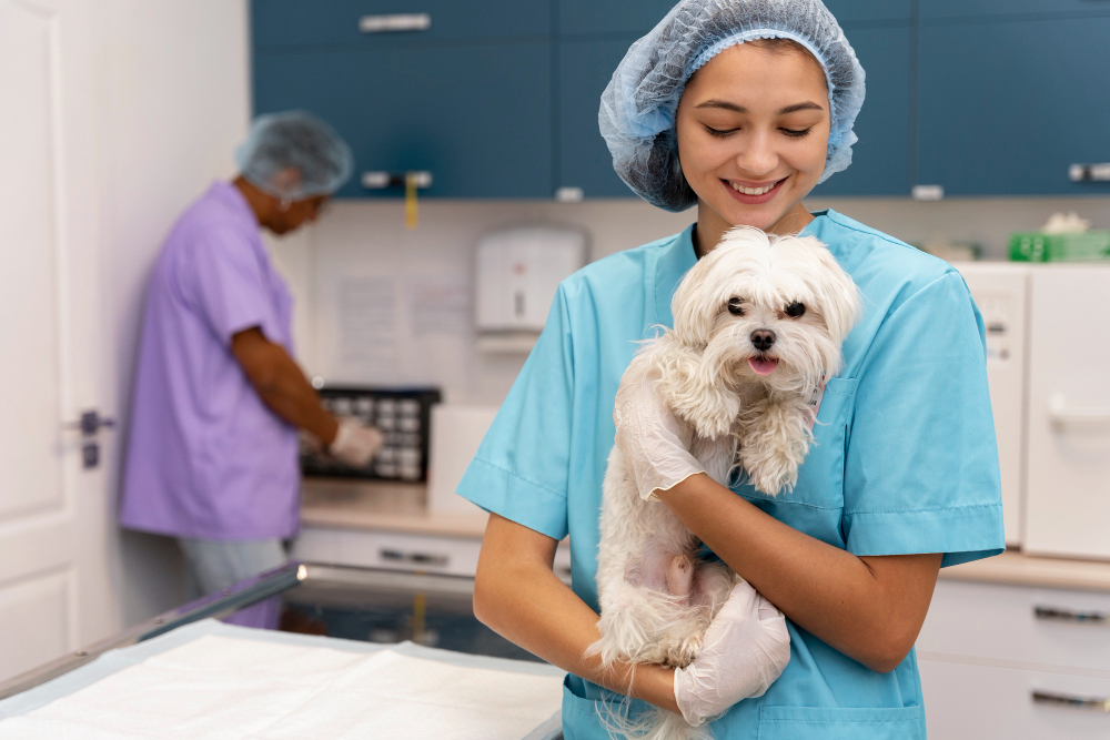 Veterinarian with a pet